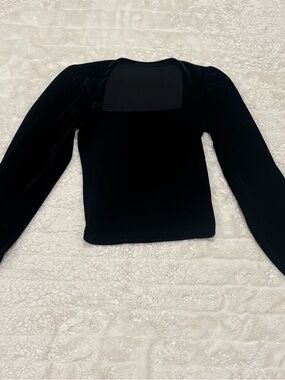 Elegant Black Velvet Square Neck Long Sleeve Top - Size Small